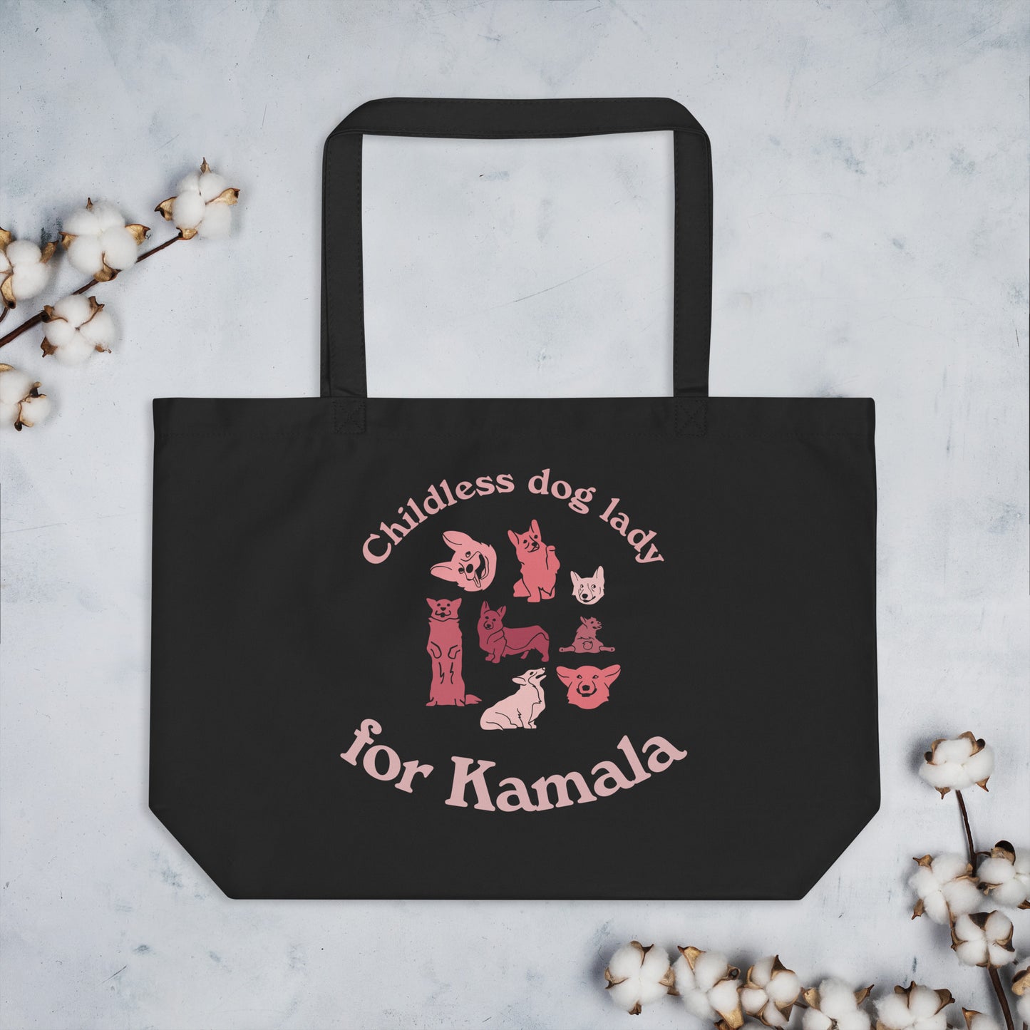 Childless dog lady for Kamala - large tote bag