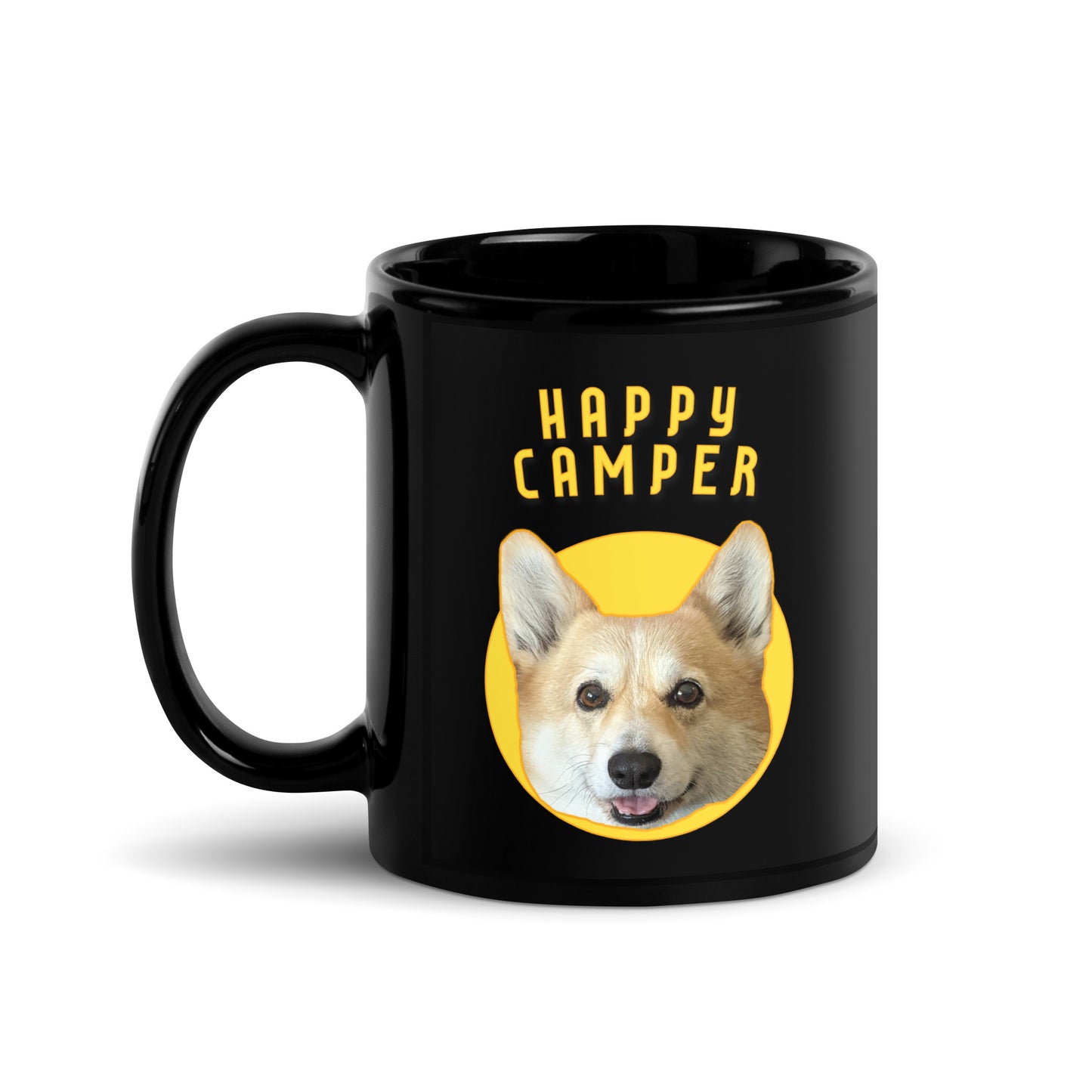 "Happy Camper" - Black Glossy Mug